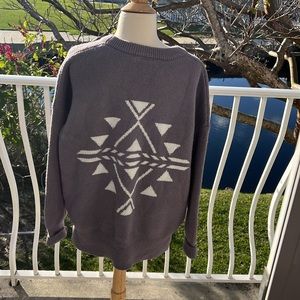Geometric Pattern Crew Neck Sweater - Purple